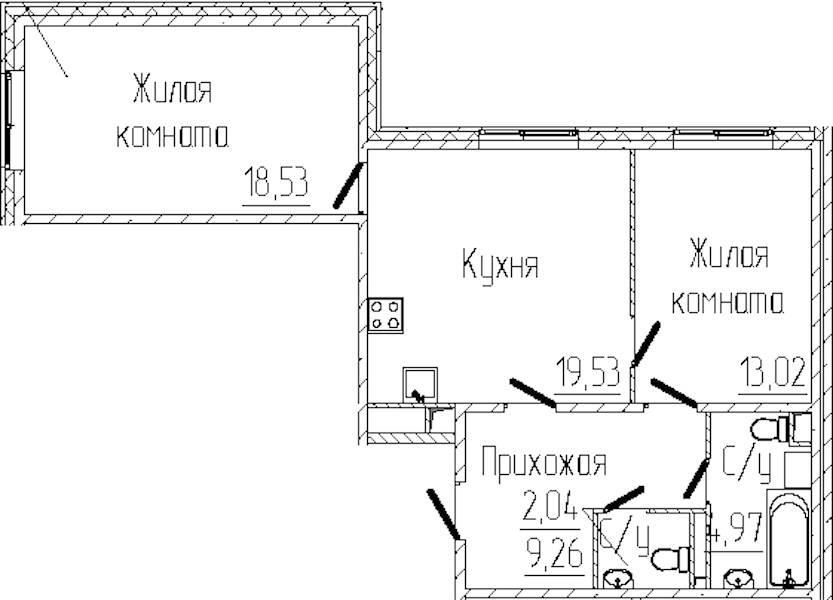 2-комнатная квартира 67.35 м², 2/8 эт., ЖК «SERTOLOVO PARK»